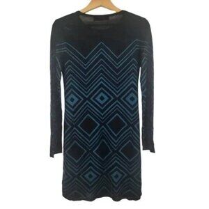 Trina Turk Black Teal Chevron Dress‎ M NWT